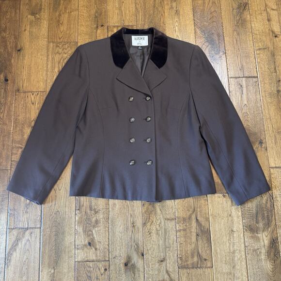 Kasper For A.S.L Chocolate Brown Skirt Suit 2 Pc Set Size 16 Velvet Collar - Picture 9 of 15